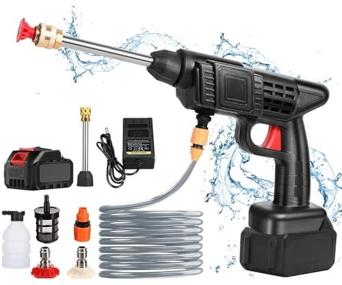 Pistola de Agua de Alta presión, Hidrolimpiadora Bateria 6000 mAh, 24V Pistola de Agua para Coche eléctrico para Lavado de Coches, Hidrolimpiadora Portátil con Manguera de 5m