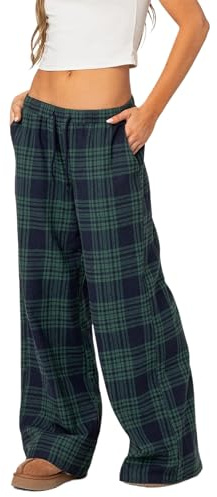 Fiacafyo Pantalon à Carreaux Décontracté - Pyjama Taille Haute avec Poches - Style Gothique Grunge à Jambes Larges - Streetwear pour Femme