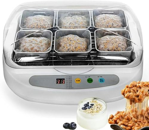 Fermentador eléctrico de yogur Natto, fermentación termostática automática Natto de 3,5 l con 6 recipientes de acero inoxidable y 7 modos, control de panel inteligente, for fermentar vino de arroz