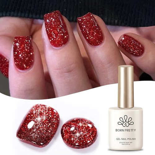 Born Pretty UV Nagellack Glitzer Rot Reflektierendes Gel Nagellack UV LED Soak off Manicure Gel Lacquer Varnish