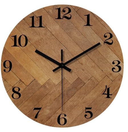 Constantplanet Brown 12 Inch Wood Wall Clock Battery Operated | Analog Farmhouse Rustic Decorative Wall Clock for Living Room Bedroom Office Bathroom Kitchen Silent Non-Ticking