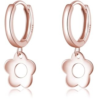 SLUYNZ Solid 925 Sterling Silver Flower Hoop Earrings for Women Teens Cute Flower Hoop Earrings Huggie (C-Rose Gold)