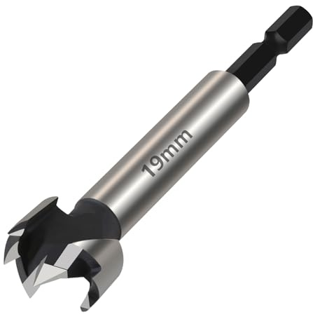 Vearter Mèche Forstner de 19 mm, multi-dents en acier à haute teneur en carbone avec tige hexagonale, foret perforé pour bois, bois massif, MDF, plastique, panneaux de particules, contreplaqué