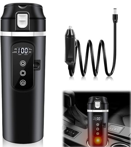 GBKDQQ Wasserkocher für Auto, 12V/24V Elektrischer Wasserkocher 500ml, Temperatur Regelbar, Auto-Heizbecher mit LCD-Display, Schwarz
