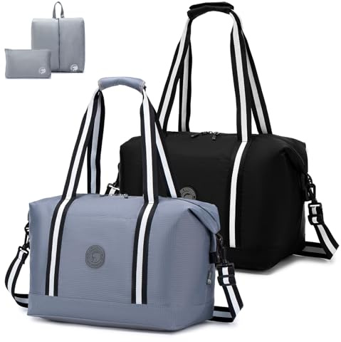 SPAHER 2X Handgepäck Tasche 40x30x25 Eurowings Faltbare Reisetasche Sporttasche Groß Weekender Damen Herren Gym Fitness Bag Tasche wasserdichte Duffle Bag Hand Luggage Schwimmtasche Schwarz