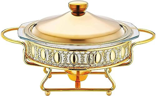 CWCQGH Scaldavivande per Feste e Buffet, Vassoio scaldavivande Chef Chafing Dish Buffet Set, Set scaldavivande e scaldavivande in Acciaio Inox, Mini pentola Calda per Cater,Gold