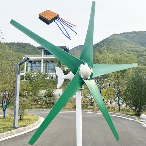 ZHOZHUT 800W 1000W 1200W Aerogenerador Portátil Doméstico 12V 24V 48V Generador De Turbina Eólica con Controlador MPPT Y 5 Aspas Verdes, Velocidad Nominal del Viento 13 M/S para Hogar,1200w,24V