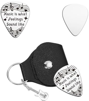 UNICRAFTALE 1 Stück Personalisierte Gitarrenplektren Geschenke Gitarrenplektren Schlüsselanhänger Notenschreiben Edelstahl Mit PU Lederhülle Plektrum Gitarrenset Für Gitarrenspieler