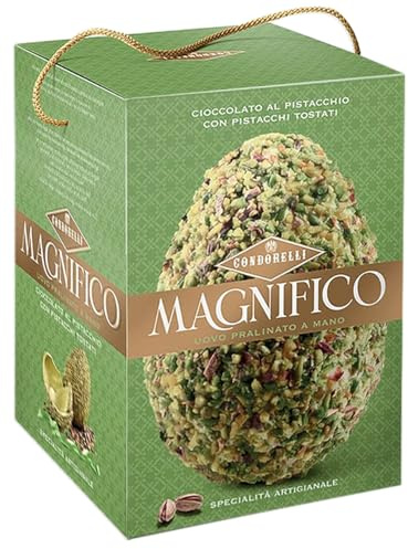 Condorelli Magnifico Uovo di Cioccolato al Pistacchio con Pistacchi Tostati 230g - Specialità Artigianale Pasquale con Pistacchi Croccanti – Elegante Scatola Verde 230g