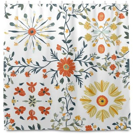 miaozhen Tenda da doccia in tessuto impermeabile con gancio, 182 x 182 cm, motivo floreale bohémien, in poliestere, lavabile, tenda da doccia per casa, bagno, Cortina de