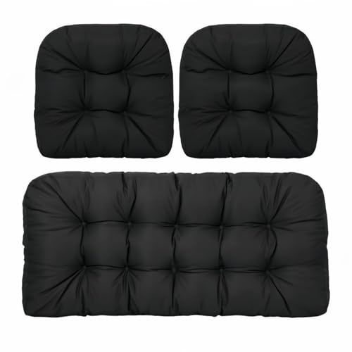 Waterproof 3-Piece Garden Chair Cushions Set - Outdoor Seat & Backrest Pads for Rattan Furniture, Patio Swing & Bench - Weather Resistant Replacement Cushions for Patio Garden Furniture (Black)