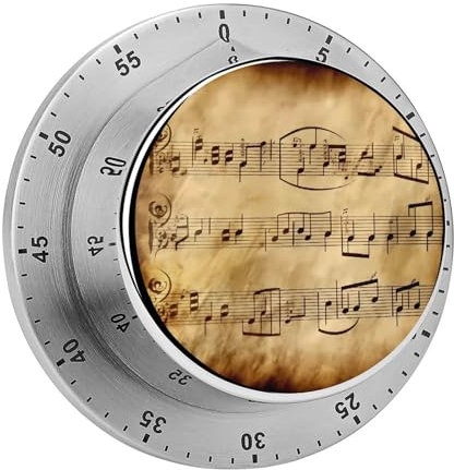 Kitchen Timer,Vintage Music Note Art Print Magnetic Kitchen Timers for Cooking,60 Minute Mechanical Stainless Steel Manual Cooking Timer with Alarm,for Home Cooking Baking Steaming Adults