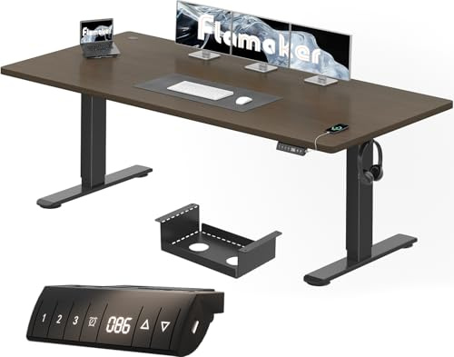 Flamaker Höhenverstellbarer Schreibtisch 200 x 80 cm mit 18 mm Tischplatte | Elektrisch Höhenverstellbarer Bürotisch mit Memory-Funktion, Computertisch mit Kabelwannefür Büro und Homeoffice,Nussb.