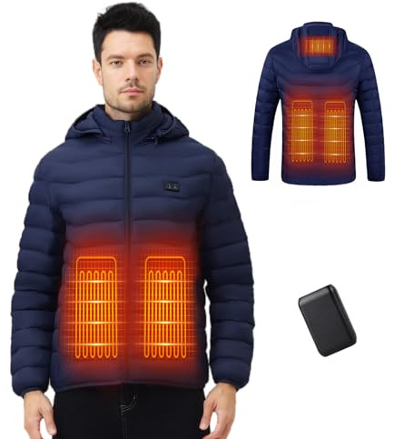 Chaqueta calefactora para hombre y mujer, chaqueta eléctrica con calefacción USB, ropa eléctrica de invierno ChLigero, chaqueta de pluma, chaqueta con capucha, color negro XXL