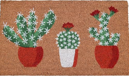 COCONIQ Coir Door Mats 17 X 30, Non-Slip Sturdy, PVC Backed Heavy Duty, Easy to Clean, Ideal for Door Entrance, Patio, Porch, Backyard, Garages, Sparkling Cactus