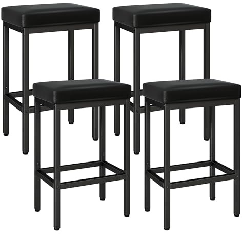 YMYNY HBS513B-2 Barstol set om 4 delar, 66 cm, svart kökspall, barstol med metallram, barstol utan ryggstöd kök, matsal