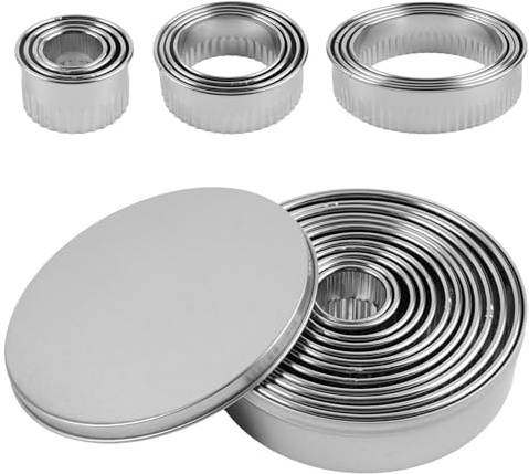 12 Pièces Emporte Piece Rond, Emporte Pièce Pâtisserie avec Rainures, 2.4cm-11.2cm, Reusable,Non-stick, Dishwasher Safe,Pour Pâtes, Pâtisseries, Beignet, Fondant, Décoration De Gâteaux Bricolage