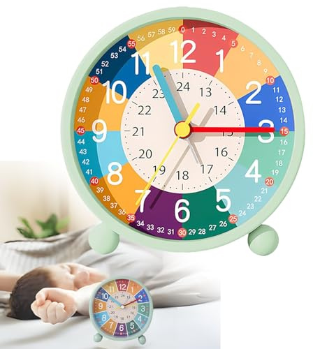 Wecker Kinder Jungen Mädchen, Kinderwecker Ohne Ticken Wecker Analog mit Nachtlicht, Lauter Alarm Reisewecker, Batteriebetrieben Lernwecker für Kinderzimmer Nachttisch Schreibtisch Schlafzimmer (Grün)