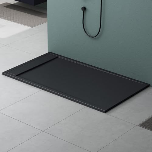 Mai & Mai Bac à Douche 90x160x3cm Receveur de Douche Anthracite Mat en Résine Raccords DIN Rectangulaire Design Geo10