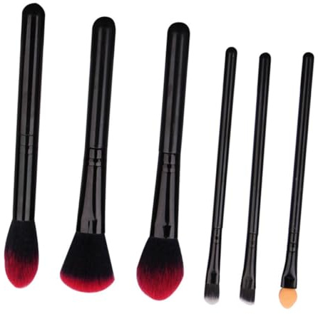 ELAYARD Tragbares Make Up Pinselset mit 6 Schwarzen Pinseln aus Kunststoff und Weichen Synthetischen Borsten für Präzises Schminken und Reisen