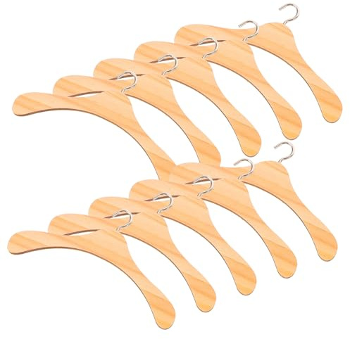 VICASKY 10 Stück Puppenkleiderbügel Puppen Kleiderbügel Mini Miniaturkleiderbügel 10 Stück Holzbügel Bjd Holzkleiderbügel Puppenzubehör aus Holz (15cm)