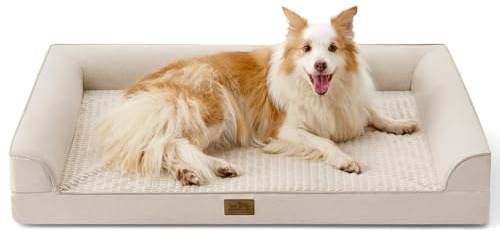 COZY KISS Orthopedic Dog Beds for Large Sized Dog, XL Bolster Pet Couch with Waterproof Lining, Egg Crate Foam Sofa for Pets Up to 100 lbs, U-Shaped, 44x32x7 inch, Beige