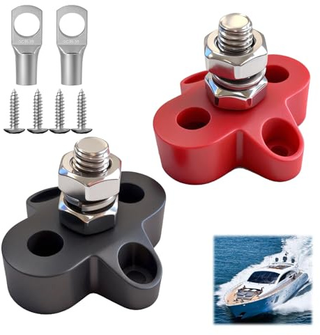 2 Piezas de Bloques de Terminales de Batería M10 con Pernos, Bloque de Conexión para 12V-48V DC, Ideal para Automóviles, Camiones, RV y Barcos con Codificación de Color Rojo y Negro (M10)