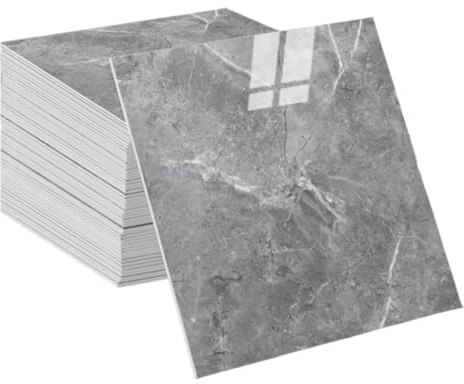 10pcs Self Adhesive Wall Tiles, 30x30cm Grey Marble Stick on Wall Tiles, Waterproof Peel and Stick Backsplash for Kitchen, Bathroom, Shower Walls & Living Room