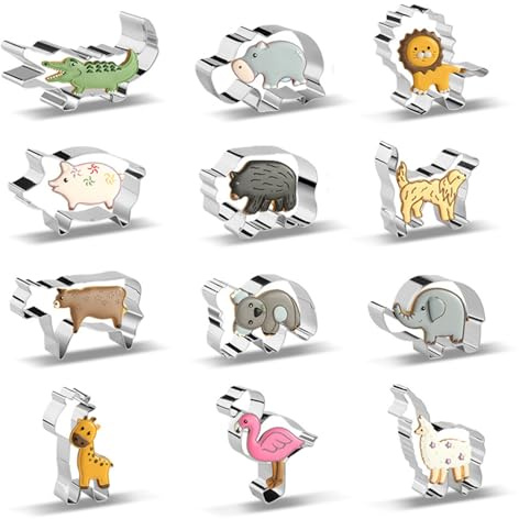 12Pcs Cookie Cutters Set, Animal Cookie Cutter for Kids, Food Grade Stainless Steel Biscuit Cutters, Pastry Cutter Baking Accessories, Party and DIY Treat Baking, Smooth Edge Safe for Little Hands