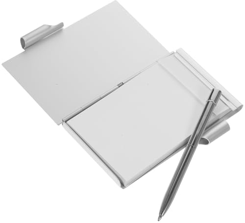 Sosoport Libreta de Bolsillo Mini con Carcasa Metálica de Aleación de Aluminio Plateada de Notas Compacto con Bolígrafo para Oficina y Material Escolar Adecuado para Listas y
