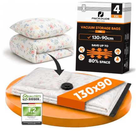 PACKDUDE XXL Vakuumbeutel für Bettdecken & Kissen I 4 STÜCK I Größe XXL: 130x90cm I Vakuumbeutel groß für Bettwäsche I Big Vacuum Bags for Bedding I Große Vakuumierbeutel für Bettdecken & Kleidung