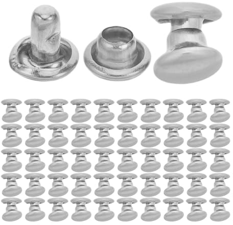 DOITOOL Kit de 100 Remaches Metálicos a Presión para Artesanía en Cuero, Dobles Tapas de Cobre Plateado 5x5 Mm, Cierres a Presión para Tela y Broches Decorativos para Bolsos, Ropa