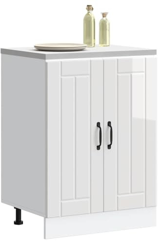 ATOMSTACK MAKER Lucca Meuble sous évier 60 cm, blanc brillant, meuble de cuisine en bois résistant à l'humidité avec pieds réglables, charge maximale de 70 kg, pour cuisine moderne