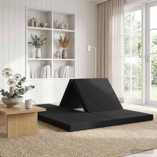Vanitopaz Fällbar soffa, säng, 140 x 67 x 45 cm, svart, vikbar bäddsoffa med avtagbart sammetsöverdrag, 2-i-1 användning som gästsäng eller madrass, skum