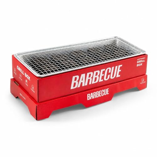 BLWOTMOR Barbecue Extérieur Jetable Gril Portable, Barbecue jetable version allongée + 10 charbons à combustion rapide + brosse à huile + pince + 100 brochettes en bambou