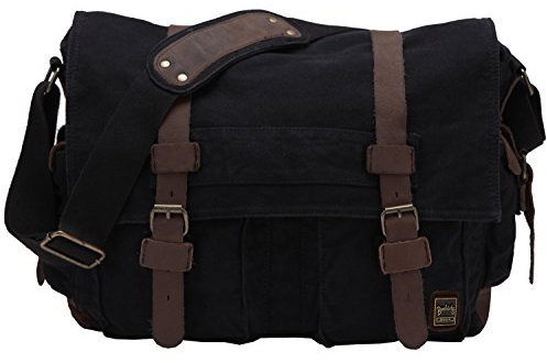 Berchirly Vintage Military Herren Canvas Messenger Bag für 13,3-17 Zoll Laptop, vintage black, M-13.3, Vintage-Stil
