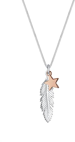 Elli Halskette Damen Feder Stern Anhänger Bi-Color 925 Sterling Silber