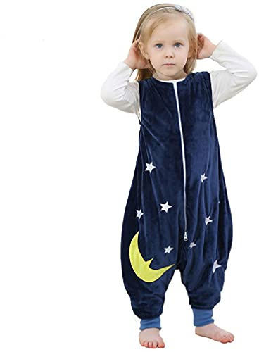 mama stadt Baby Tier Schlafsack mit Füßen, Ärmelloser Unisex Kinderschlafsack Schlafstrampler Flanell 4 Jahreszeiten Schlafanzug für 1-2 Jahre, Blaue Sterne