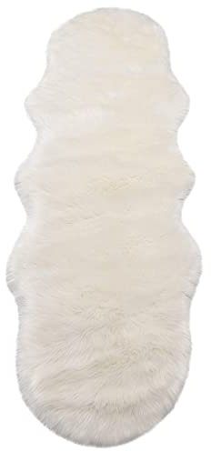 WOLTU Fellteppiche Schaffell, Kunstfell Lammfellimitat Teppich flauschig, (170-180) x 60cm Weiß, Longhair Fell Optik, Dekofell für Stühle, Couch, Sofa Wohnzimmer Schlafzimmer, 950g/㎡