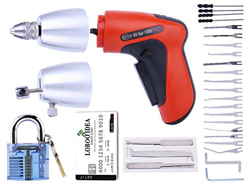 Loboo Idea Pistola elettrica per grimaldelli con carta di credito e lucchetto blu. Lockpicking Strumenti fabbro Kit di
