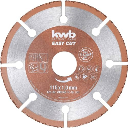 kwb Easy-Cut universal Hartmetall Trennscheibe 115 mm x 1 mm, Flex-Scheibe f. div. Materialien, Bohrung 22,23 mm, 115mm