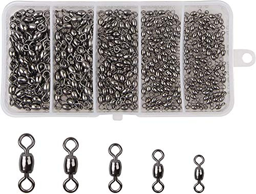 Shaddock 300stk Kranlauf Angelwirbel Kit,Kupfer Edelstahl Schwarz Nickel Finish Vollring Korrosionsbeständig Angelschnur Haken Clips für Salzwasser/Süßwasser Angelzubehör