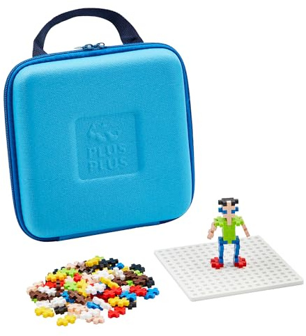 Plus Plus Building Set with Travel Case, 3D Open Ended Stem Toy for Kids, 100 Mini Interlocking Pieces, 1 Baseplate - Basic Mix