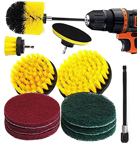Bürstenaufsatz Bohrmaschine Set, 12 Stück Drill Brush Bohrbürsten Befestigung Reinigungsbürste Felgenbürste zum Reinigen von Bad, Poolfliesen, Bodenbelägen, Ziegel, Keramik