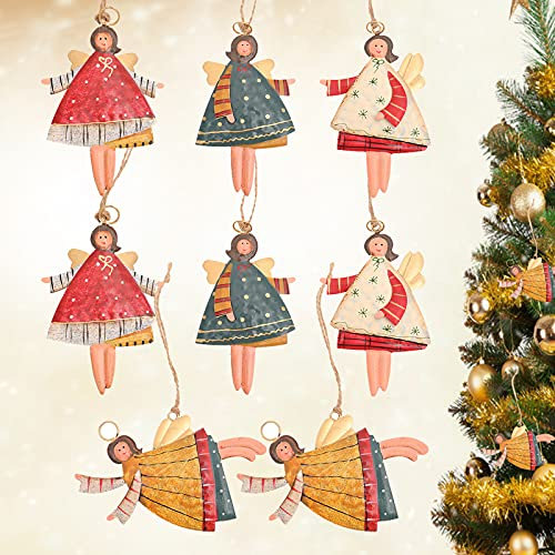 Dekoanhänger für Weihnachten Skandinavischer, Kleiner Engel Figuren Zwerg Holz Deko, Weihnachtswichtel Figuren mit Schnur, Weihnachts Deko für Weihnachtsbaum Zuhause Fenster Hängen Bunte (Metal 8Pcs)
