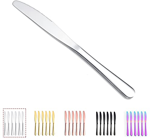 Kyraton Dinner knifes 6 Pieces, Stainless Steel 22.8 cm Steak Knives Set Table Knives, Flatware Butter knife Knives Set Silverware Set, Cutlery Set, Dishwasher safe.