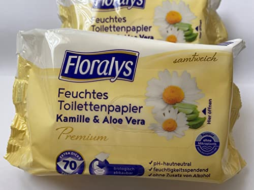 Floralys Carta igienica di alta qualità, camomilla e aloe vera, 8 x 70 panni