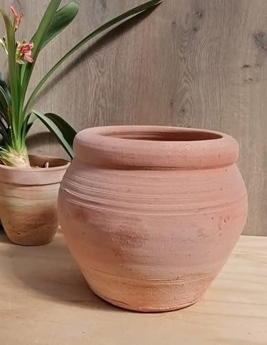 Rustikaler rötlicher Blumentopf 31cm Bauchdurchmesser, echt Terracotta Terrakotta Garten Deko Blumenkübel Pflanztopf Mediterran