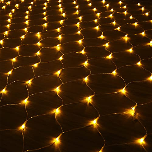 Cecaylie 200 LED Lichternetz, 3x2M LED Lichtervorhang, Lichterkette Netzlicht mit 8 Modi und Speicherfunktion, Lichternetz Außen IP44 Wasserdichte Lichter Netz-Warmweiß