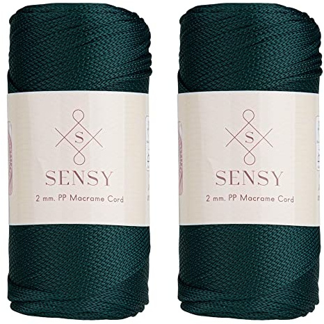 Sensy Premium - Confezione da 2 cordoncini in poliestere da 2 mm, 230 metri, 100% polipropilene, per macramè, 2 mm, per uncinetto, macramè, uncinetto, filo per lavori a maglia (verde foresta)